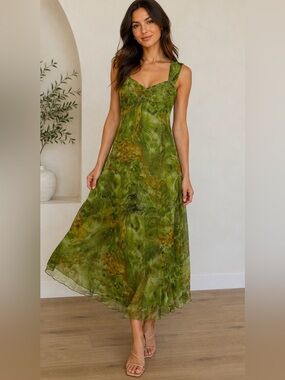 Myracle brand Green Abstract Print Maxi Dress